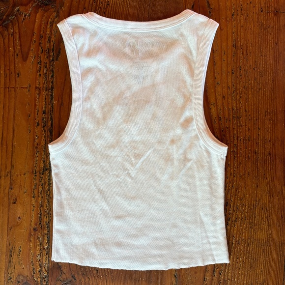 Like New Rainbow Butterfly White Cropped Ribbed Tank Top Size Medium 100% Cotton - Picture 2 of 7